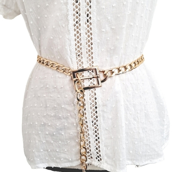 Gold boho chunky chain link metal waist square buckle statement Y2k dress belt - Picture 10 of 11